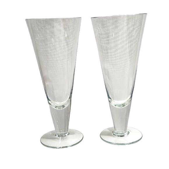 Set of 2 Clear Crystal Footed Pilsner Beer Glass Stemware Barware - Picture 10 of 11